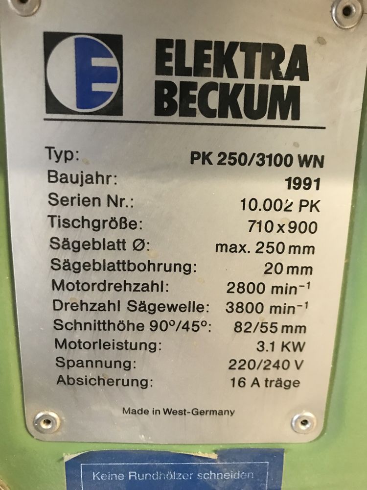 Piła formatowa Elektra Beckum z wózkiem 3,1 kw 230v Szczytno