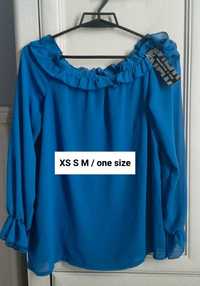 XS S M one size chabrowa szafirowa bluzka hiszpanka italy włoska