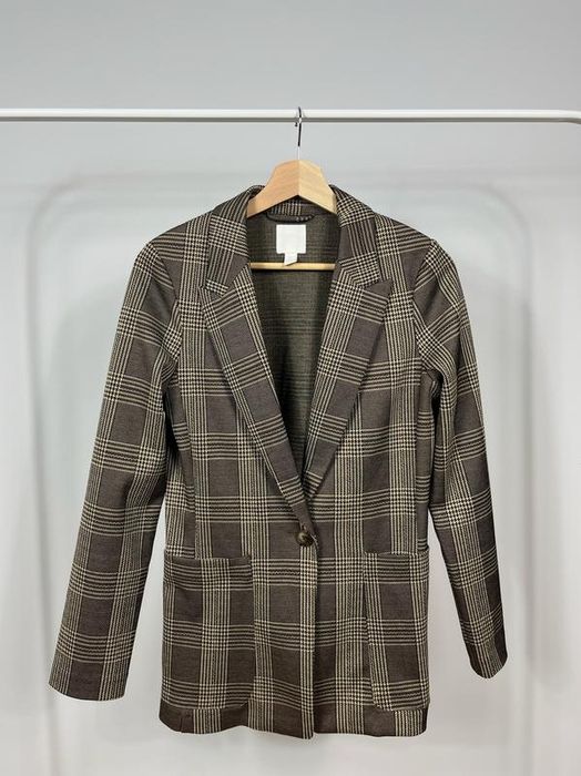 Осінній  подовжений піджак/ жакет у клітинку від h&m