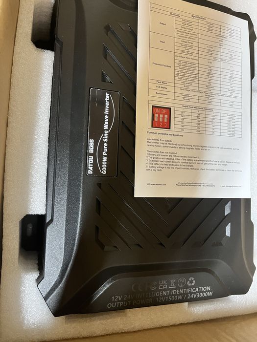 Інвертор DATOUBOSS 12В/24В ~>220В, чиста синусоїда, 1500/3000Вт 6000W