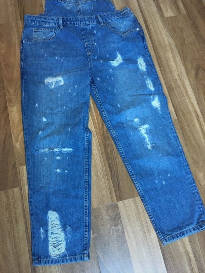 Ogrodniczki zara jeans jeansowe spodnie jeansy m przetarcia