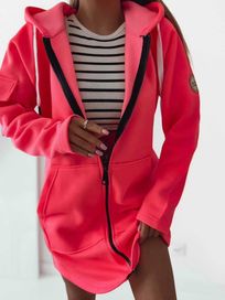 Dłuższa Bluza z Kapturem Ocieplana MOTION Różowy neon