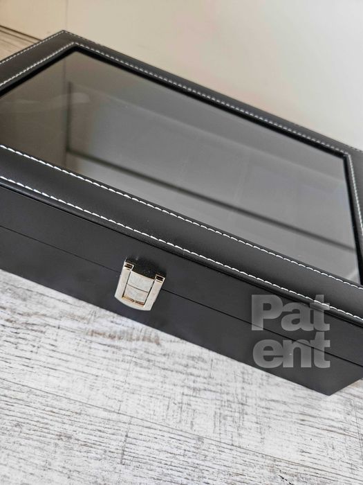 Czarna szkatułka na biżuterię zegarki bransoletki na prezent