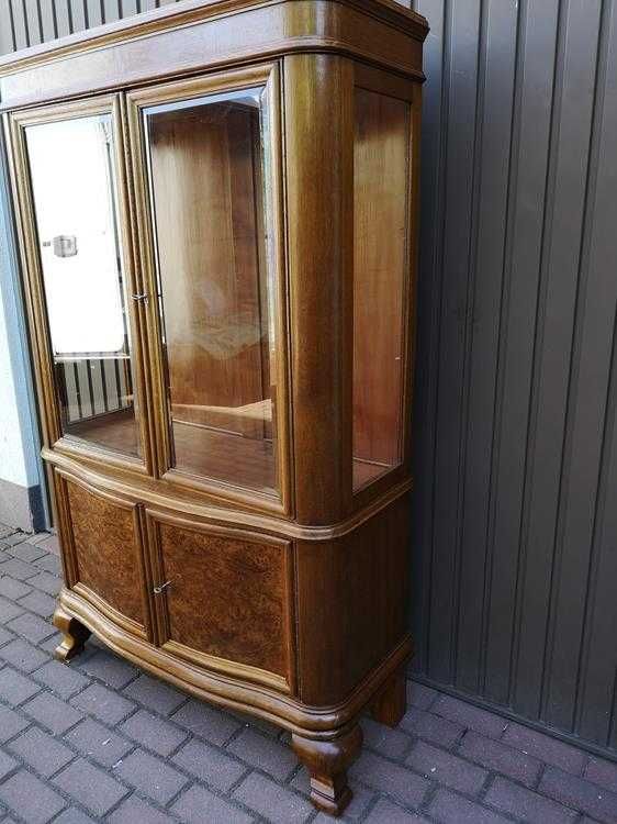 Witryna Serwantka ART-DECO Zgrabna Politura Dąb-Orzech Stara Antyk.