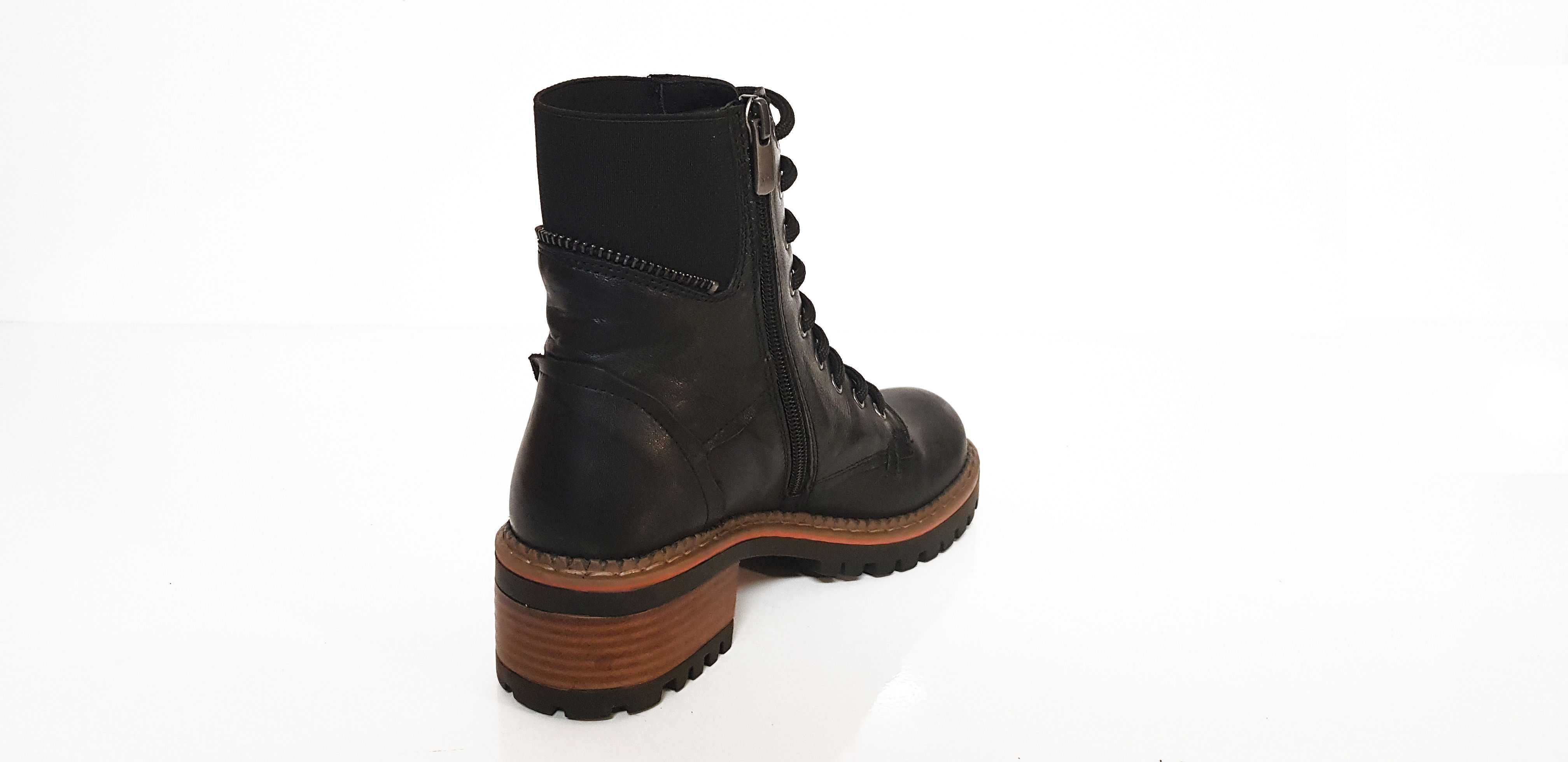 Botki damskie workery MANITU 960338/01 skóra czarne r. 36,37,38,39,40