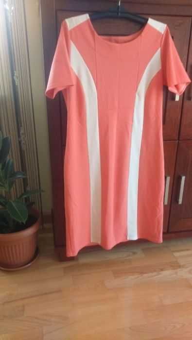 Sukienka letnia łosoś-krem dzianina L-XL tunika pastelowa