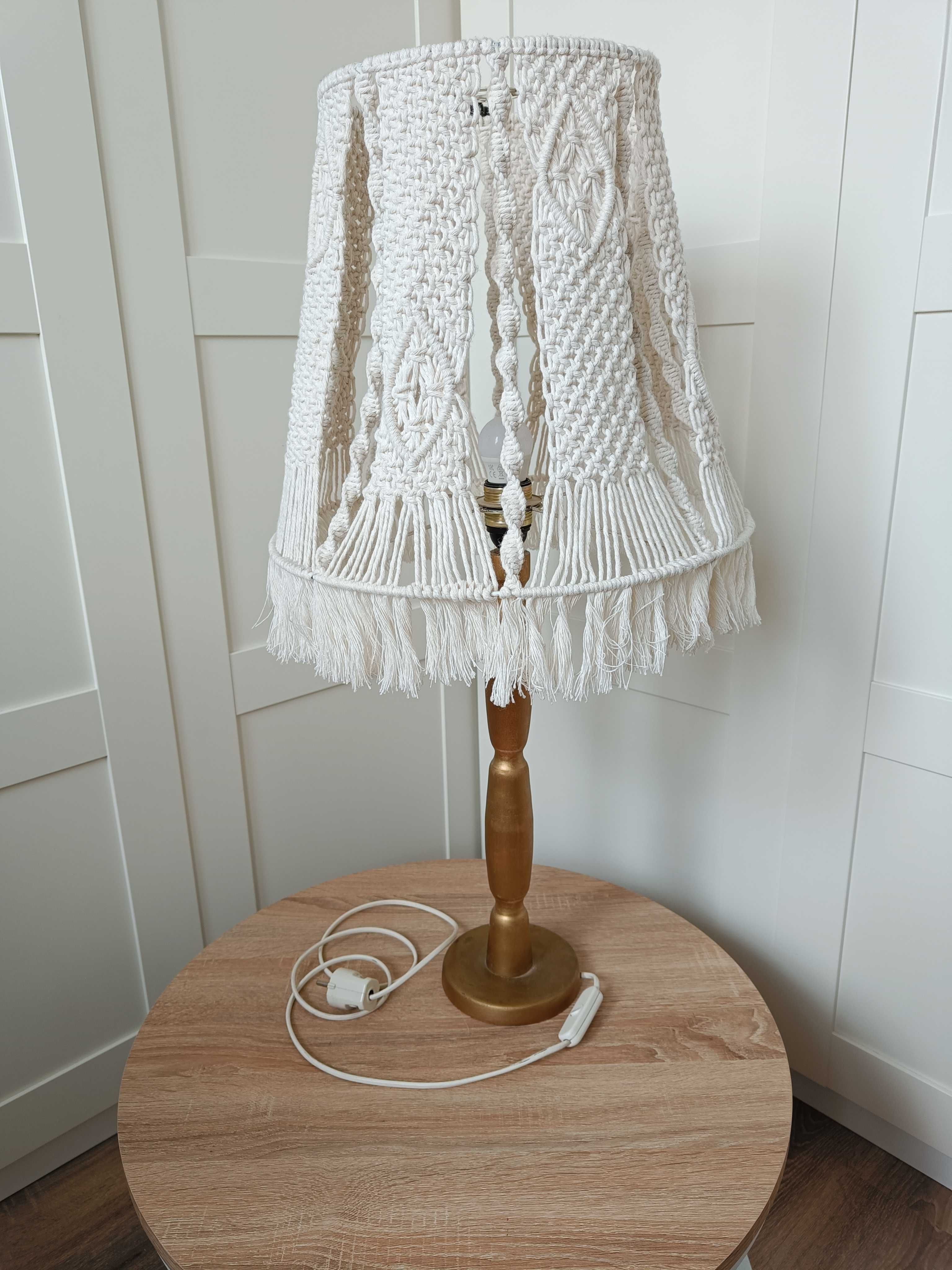 LAMPA stojąca nocna / Abażur z makramy kremowy / Wys. 80cm