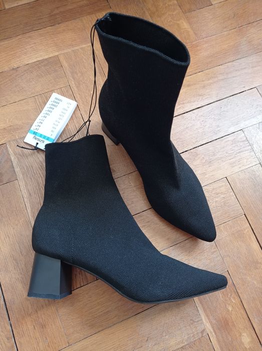 Buty nowe botki Sinsay jak skarpetki czarne szpic