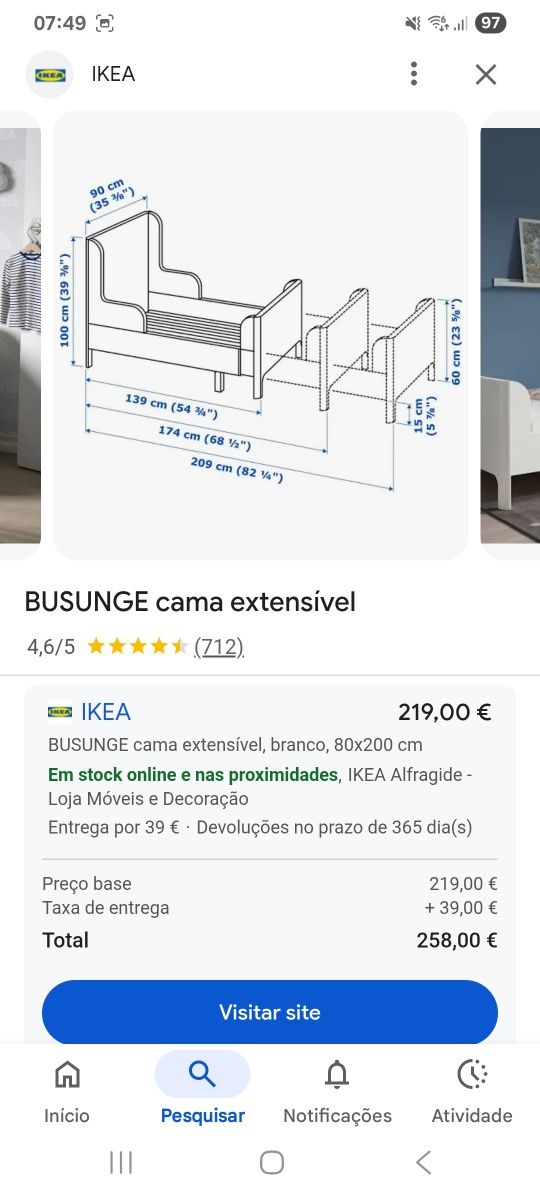 Cama de criança extensível