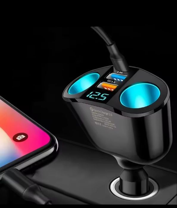 Адаптер автомобільний здвоєний з підсвічуванням