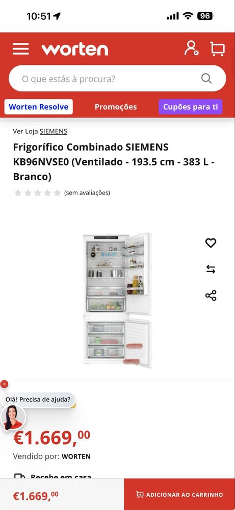 Frigorífico Combinado SIEMENS KB96NVSE0 (No Frost - 193,5 cm