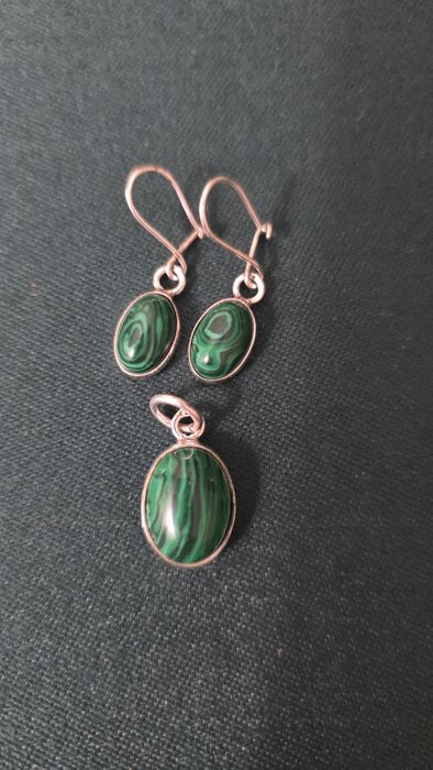 Srebrny komplet z malachitem