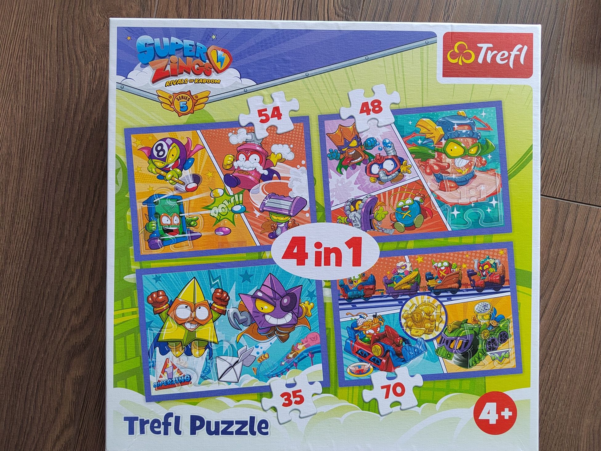 4 x puzzle 4w1 Super Zings, McQueen, Bob budowniczy, ptasia akademia