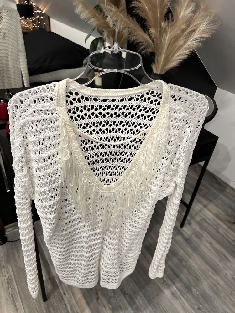 Sweter ażurowy, biały na wiosnę, one size