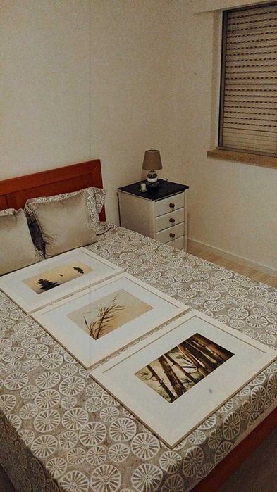 3 quadros com moldura branca