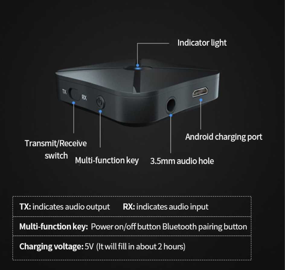 Transmiter Bluetooth + kable Wbudowana bateria