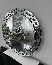 Nowoczesne lustro glamur z kryształkami okrągłe duże nad komodę salon