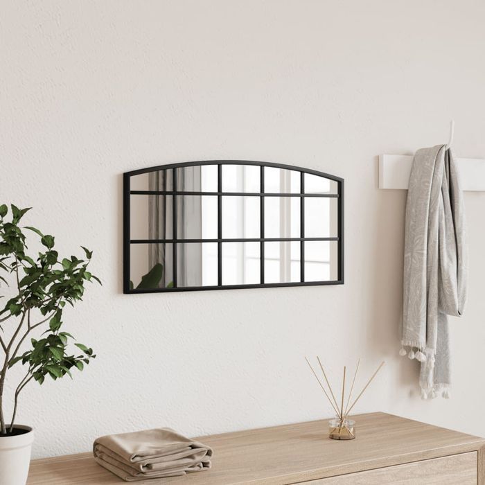 Vidaxl Lustro Ścienne, Czarne, 60X30 Cm, Zakończone Łukiem, Żelazo