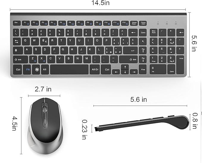 JOYACCESS Bezprzewodowa Klawiatura i Mysz 2400 DPI - Ergonomiczna