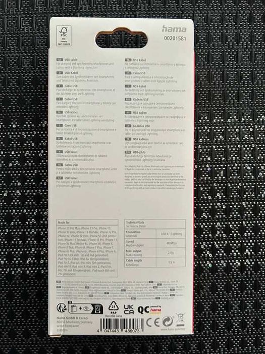 Kabel USB Hama USB-A - Lightning 1.5 m Biały