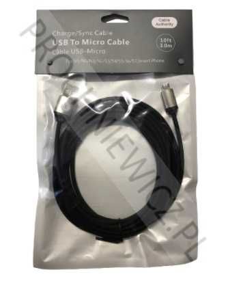 Kabel czarny wtyk USB - wtyk Micro USB 3m