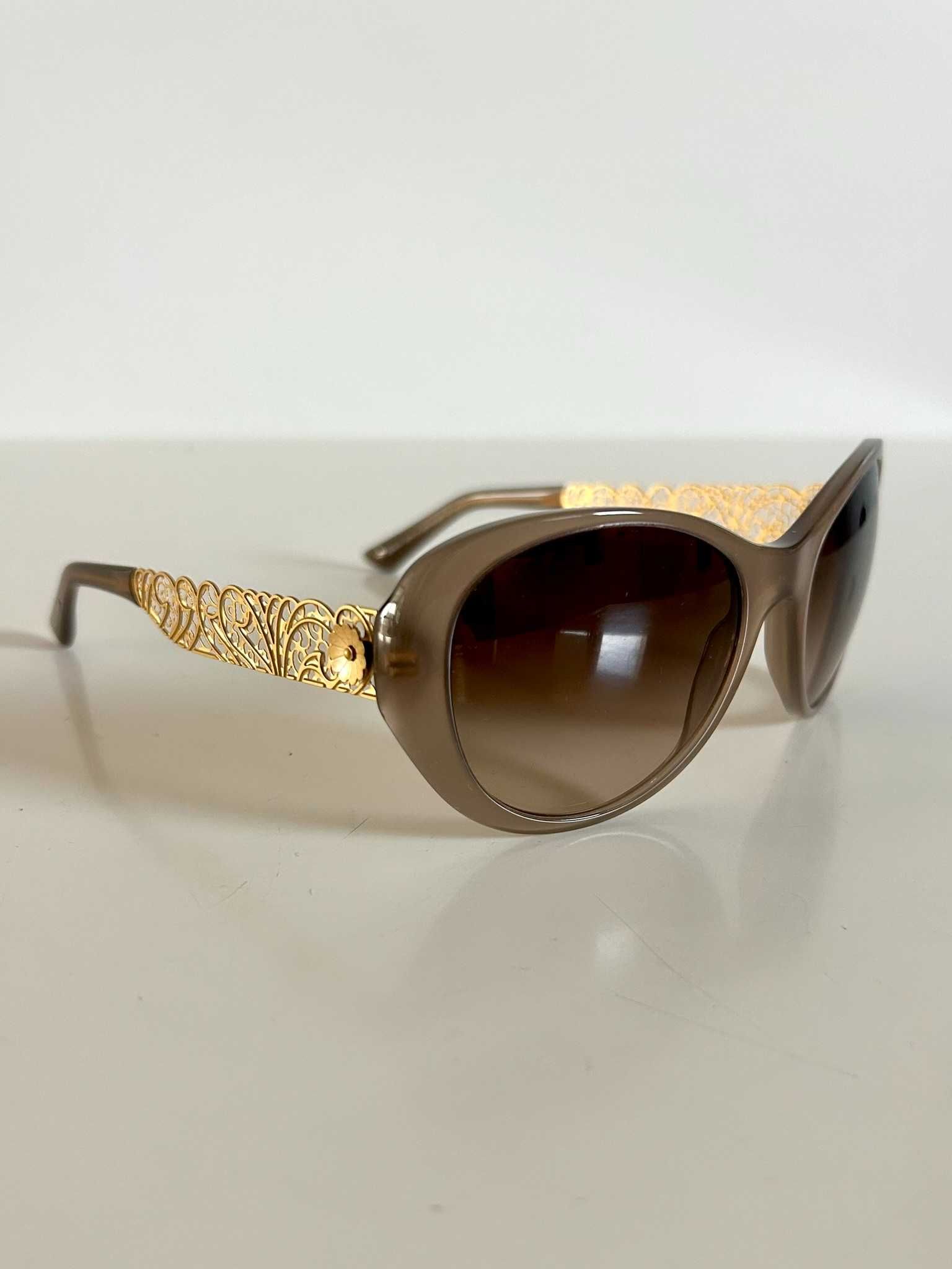 Dolce & Gabbana okulary oversize muchy złote zauszniki taupe ombre