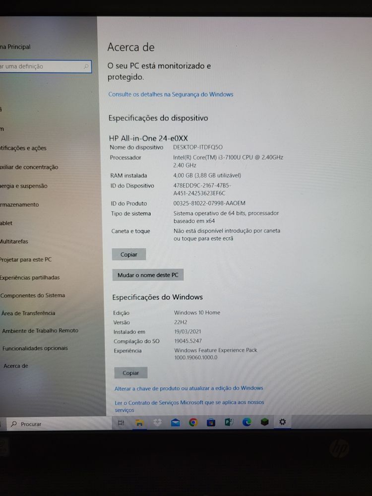 Computador HP all in one