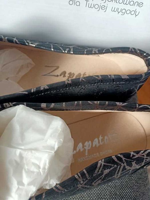 Czarno-srebrne mokasyny buty skórzane zapato rozmiar 41
