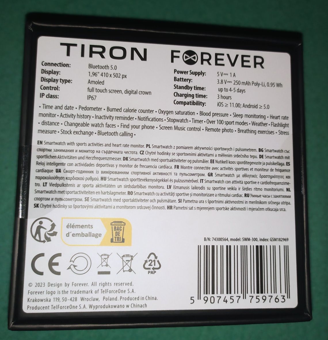 Smartwatch Forever Tiron SWM-300 czarny