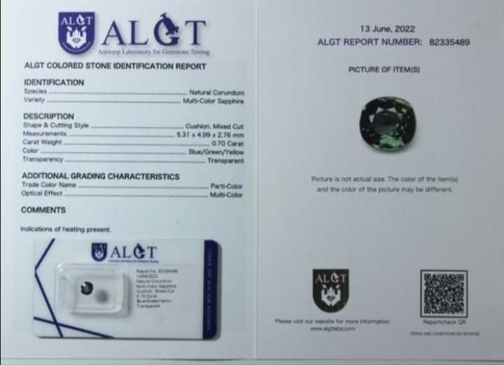 Safira 0.7 ct C/Certificação