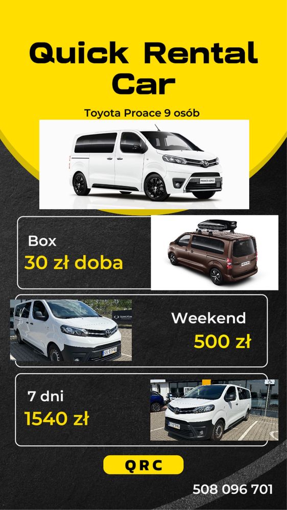 Wypożyczalnia samochodów transport wynajem busa toyota proace long