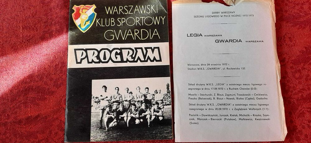 Program WKS Gwardia i karta wstępu na mecz Gwardia - Legia z 1972 roku