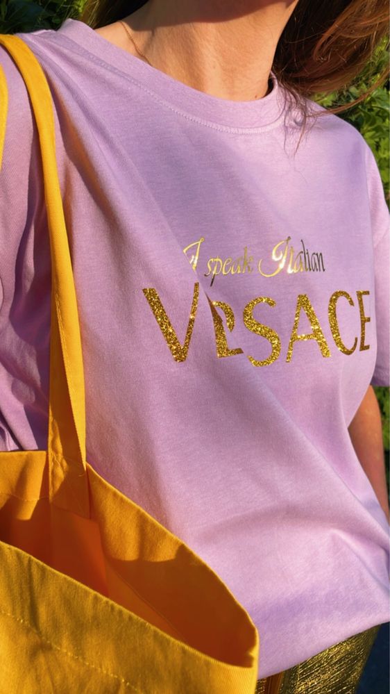 T shirt I speak Italian VERSACE fiolet bawelna oversized
