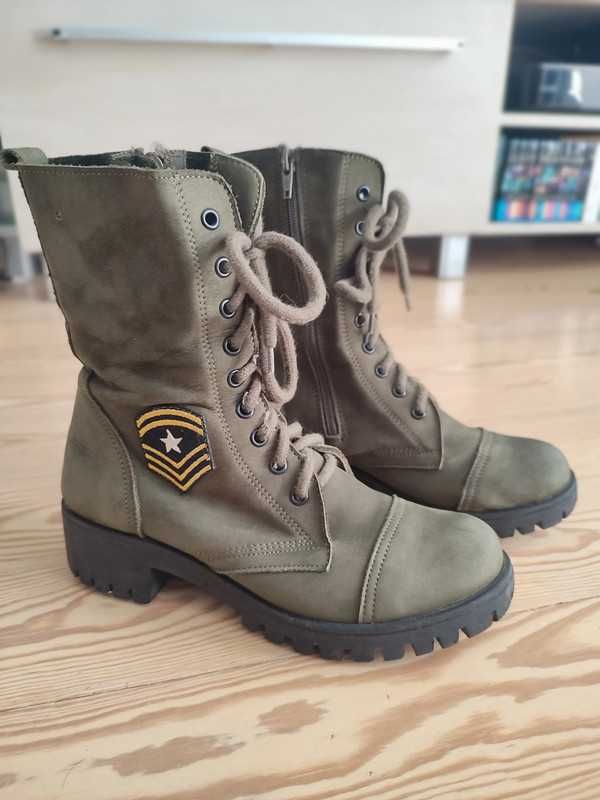 Botki kozaki skórzane Margo shoes khaki, ciemnozielone, rozmiar 37