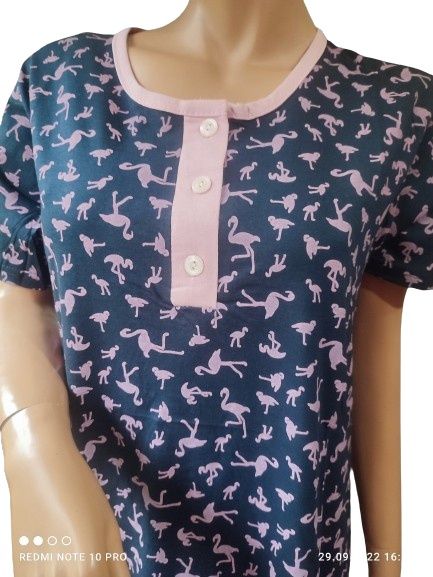 Koszula nocna piżama krótki rękaw flamingi 2XL 100% bawełna