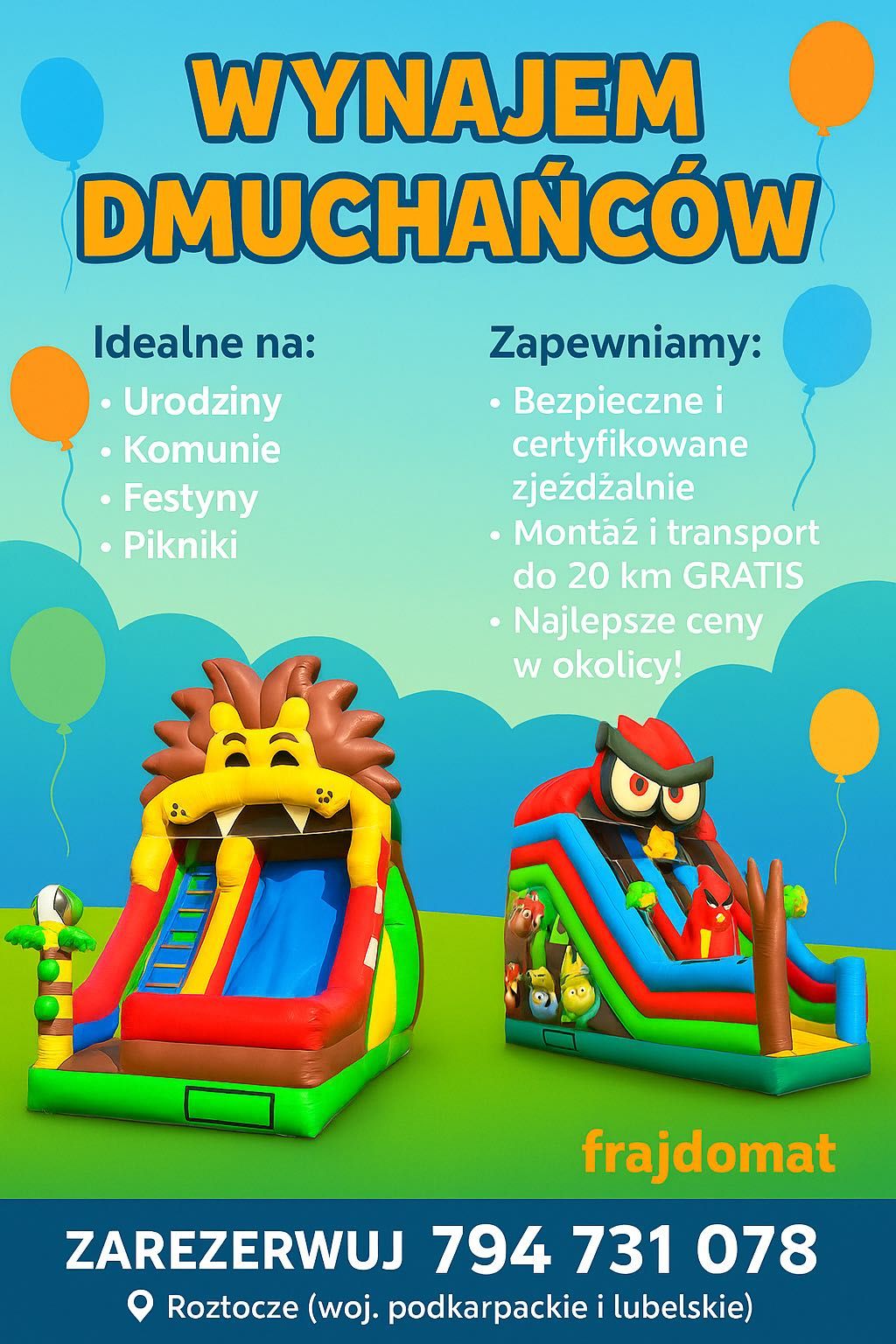 Wynajmę Dmuchaniec Dmuchana Zjeżdżalnia Lew Dmuchańce