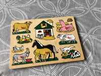 Drewniane puzzle układanka dziecięca, sorter- farma, gospodarstwo