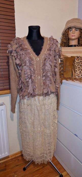 Swetr damsku kardigan karmelowy