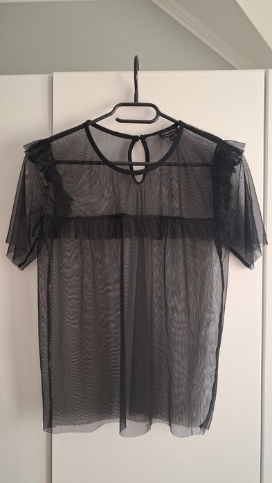 Luźna bluzka t-shirt z siatki siatka czarna S