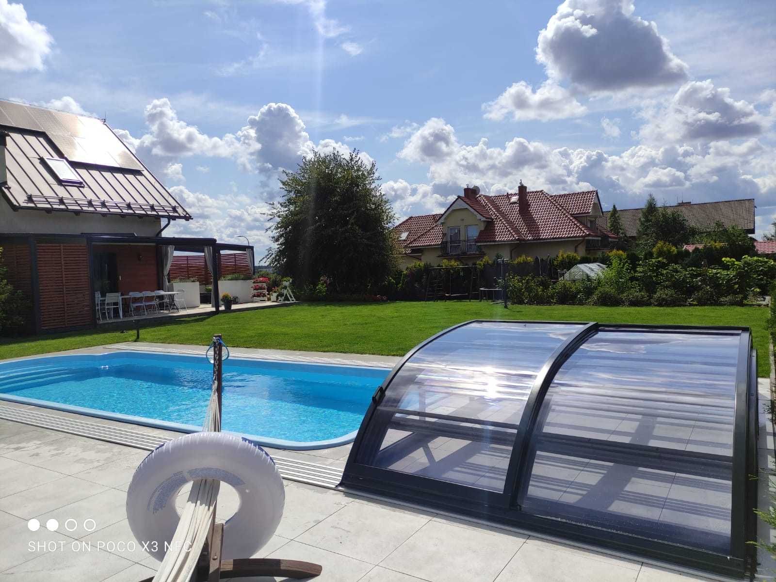 Basen poliestrowy ogrodowy wkopywany oświetlenie lampy LED 750x365x15