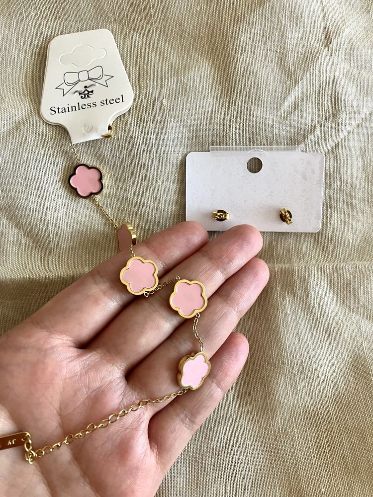 Pulseira e brincos trevo Aço Inoxidável