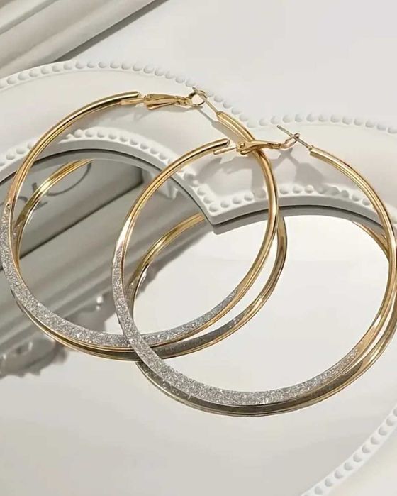 Золотисті сережки, кульчики на вуха, кольца, з срібним напиленням,