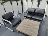 Sofa i dwa fotele skórzane na balkon taras