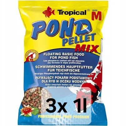 Pond Pellet Mix M 3x 1l, Pokarm Sadzawka Koi 3l Staw Oczko Tropical