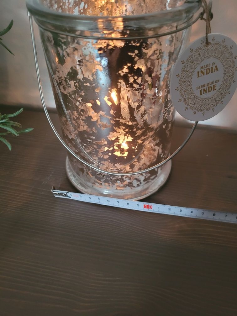szklany srebrny przecierany lampion na tealighty