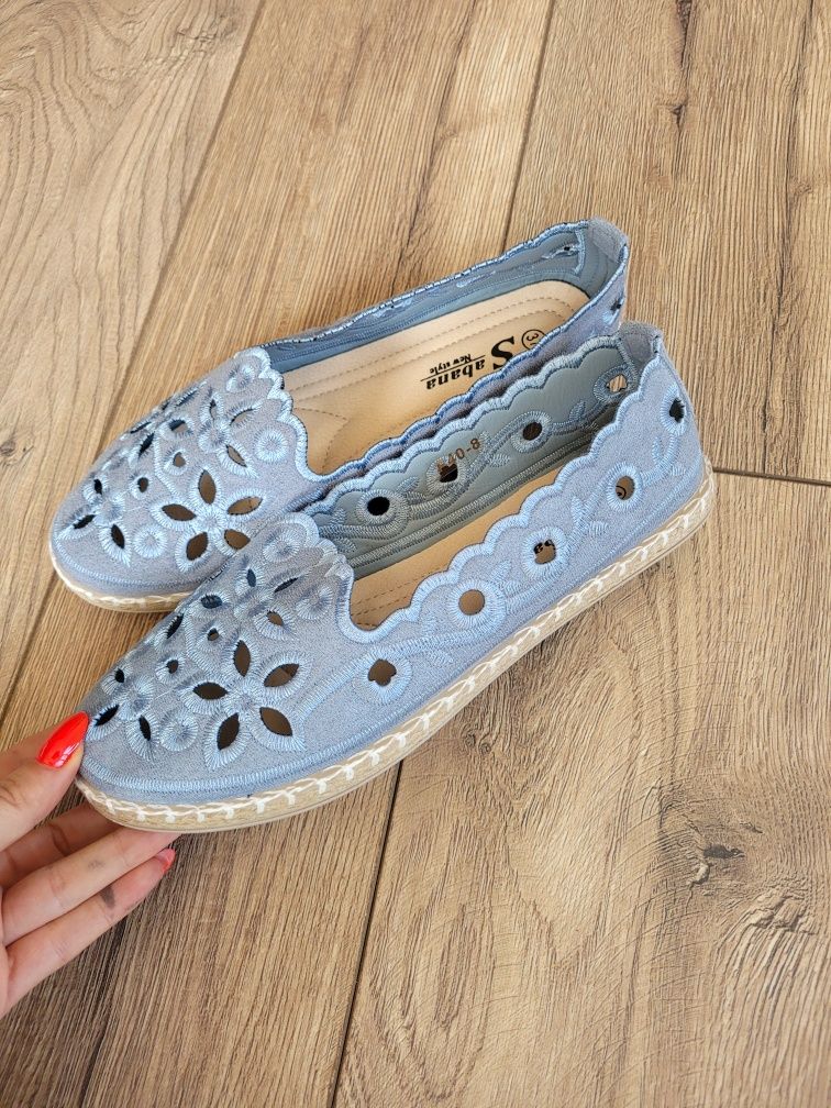 Baleriny espadryle buty niebieskie baby blue azurowe