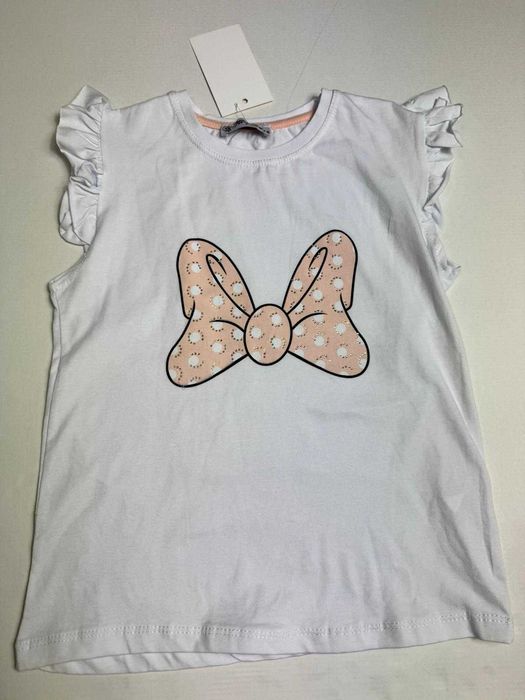 Bluzeczka na krótki rękawek dla dziewczynki biała kokarda 122/128