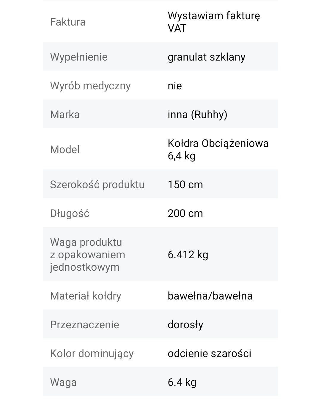 Kołdra obciążeniowa, sensoryczna, 6.4kg