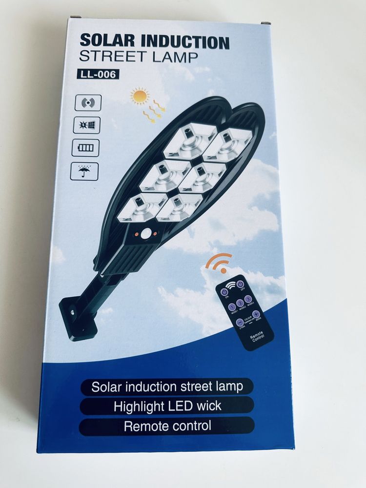 Lampa ogrodowa uliczna solarna 450 W pilot czujnik ruchu oświetlenie