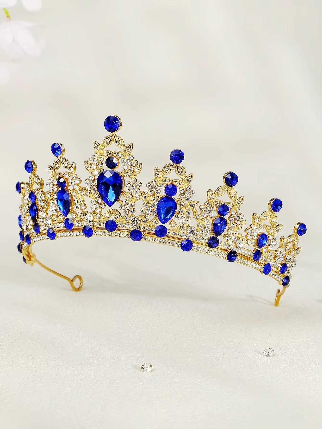 Złota kryształowa korona, diadem ślubny.